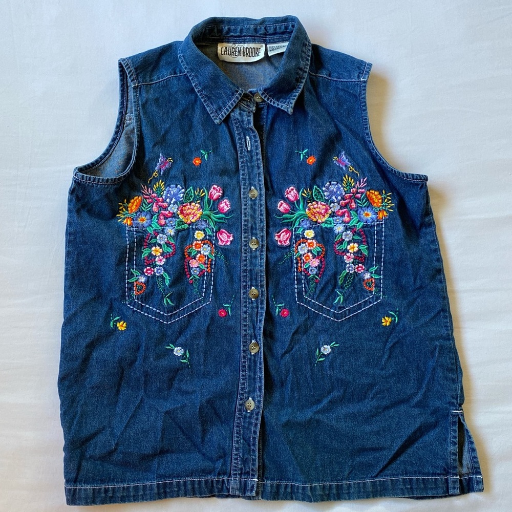 🌸 Vintage Lauren Brooke Floral Denim Top 🌸